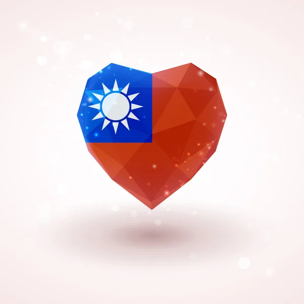 Flaggan av Taiwan i formen diamant glas hjärta. Triangulering stil — Stock vektor