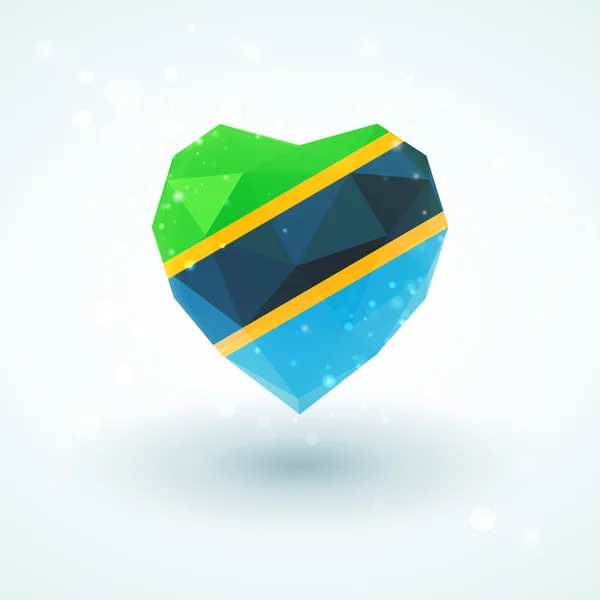 Drapeau de Tanzanie en forme de coeur en verre diamant. Style de triangulation — Image vectorielle