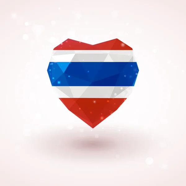 Bandera de Tailandia en forma de corazón de cristal de diamante. Estilo de triangulación — Vector de stock