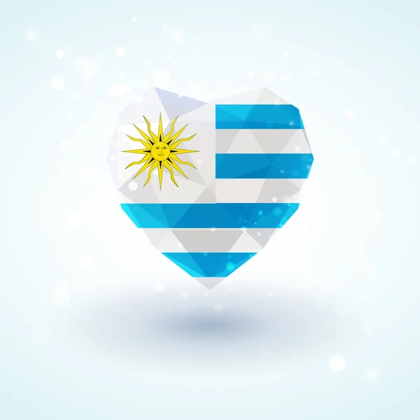Bandeira do Uruguai em forma de coração de vidro de diamante. Estilo de triangulação —  Vetores de Stock