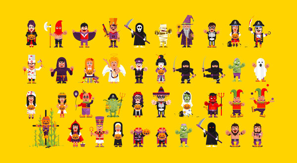 Set of characters for Halloween in a flat style