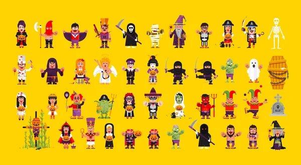 Ensemble de personnages pour Halloween dans un style plat — Image vectorielle