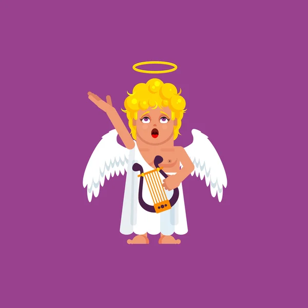 Ангел с арфой поет песню — стоковый вектор