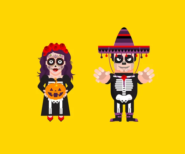 Θεά Κατρίνα με νεκρά Μεξικού χαρακτήρα για τις Απόκριες με μια επίπεδη στυλ — Διανυσματικό Αρχείο