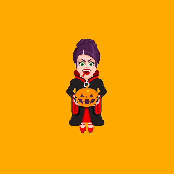 Vampier vrouw teken voor halloween in een vlakke stijl — Stockvector