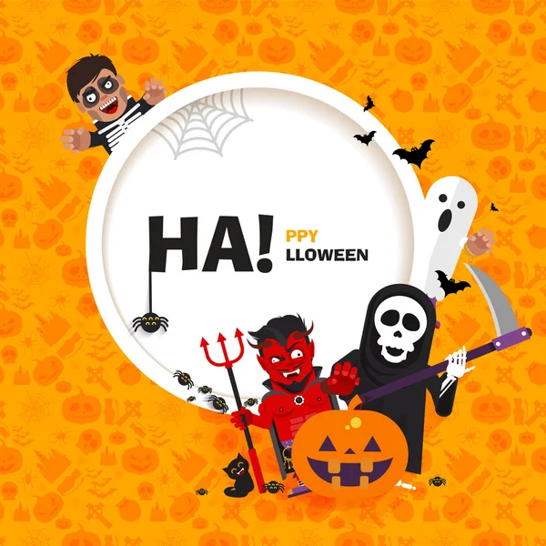 Banner vettoriale Buon Halloween con i personaggi in stile piatto — Vettoriale Stock