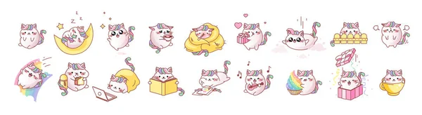 Állítsa készlet Macska Kitty cica kawaii chibi Emoji karakter matrica emotikon mosoly érzelem kabala Jogdíjmentes Stock Vektorok