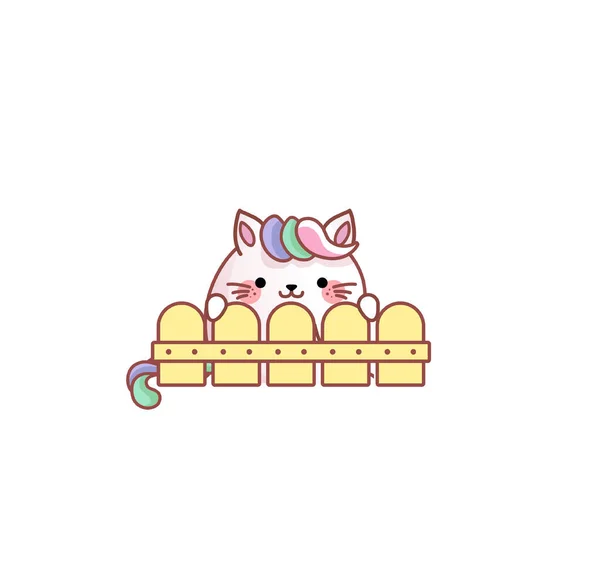 Cat Kitty kitten neighbor peeps fence kawaii chibi Japanese style Emoji character sticker emoticon smile emotion mascot Vector Graphics