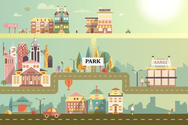 Binalar küçük işletme düz tasarım kümesi