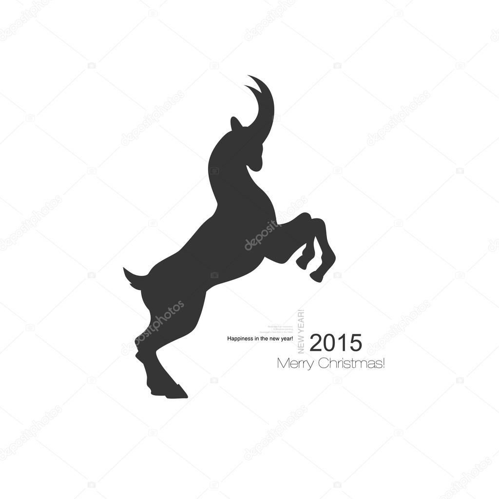 Vector goat symbol with black profile silhouette of a long horned