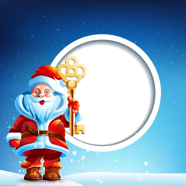Weihnachtsmann im Schnee mit erhobenem Daumen und goldenem Schlüssel — Stockvektor