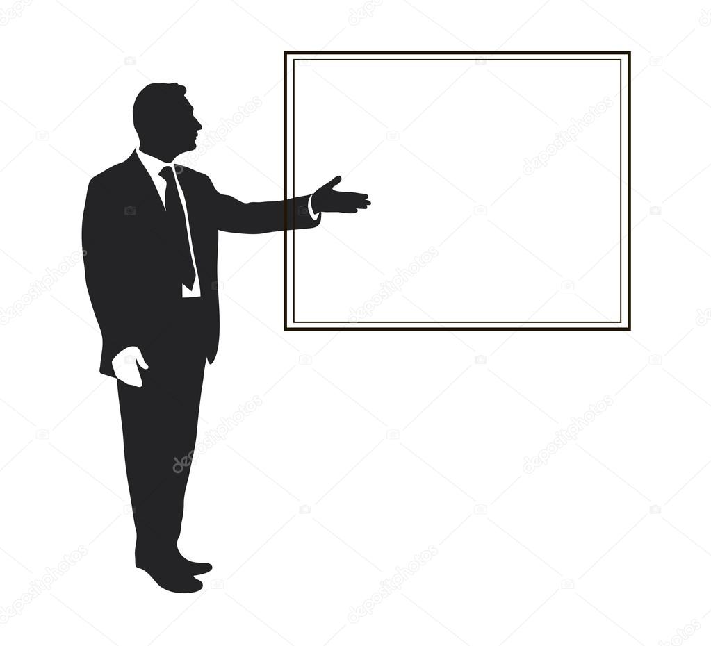 Silhouette of a man. Pointing gesture