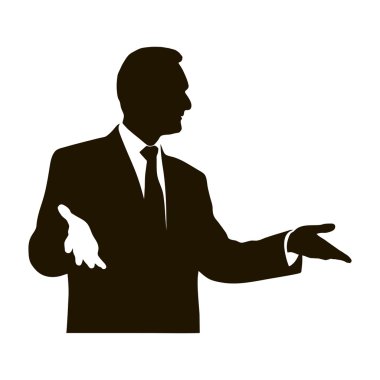Silhouette protruding speaker with wide beautiful hand gestures clipart