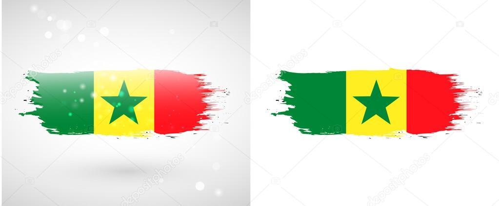 Flag of Senegal. Independence Day. Flag painted with a brush with paint. Grungy flag. Grungy style. Brushstroke. Use for brochures, printed materials, icons, logos, signs,  elements, etc.