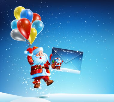 Noel Baba hediye bir zarf tutan bir torba ile