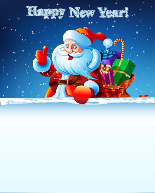 Noel Baba hediye bir torba ile karda duran