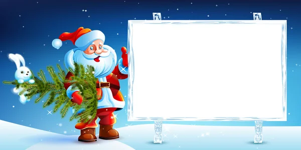 Père Noël debout dans la neige avec un sac de cadeaux — Image vectorielle