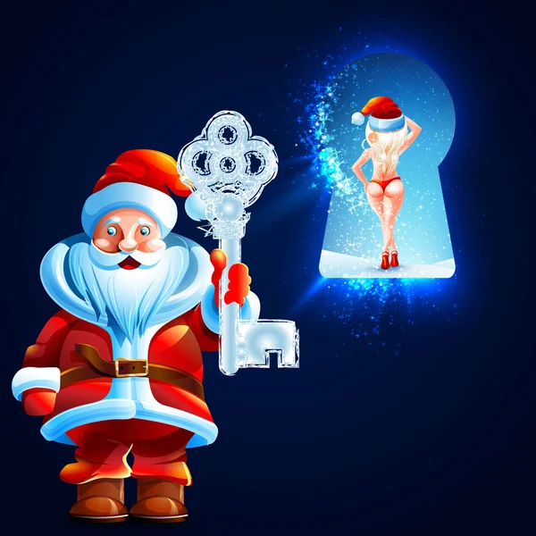 Santa Claus holds key to the big ice castle — Stock Vector