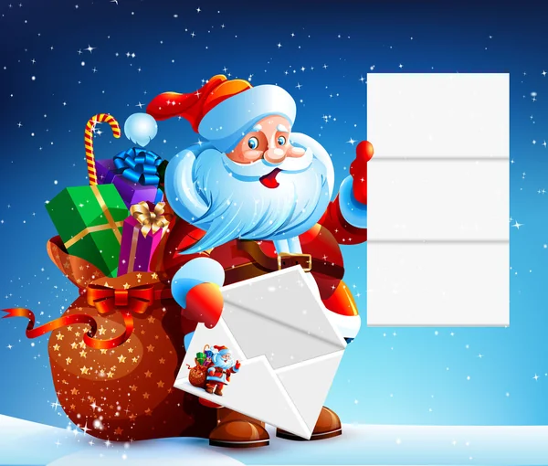 Santa Claus lee una carta de felicitación — Vector de stock