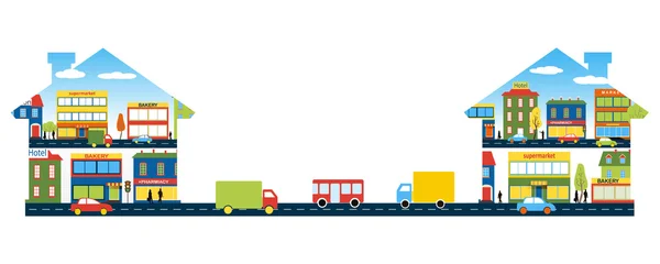 La red de transporte por carretera entre dos pequeñas ciudades — Vector de stock