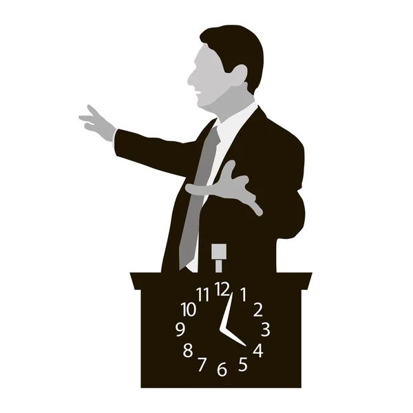 Alto-falante fica atrás de um pódio com relógio — Vetor de Stock