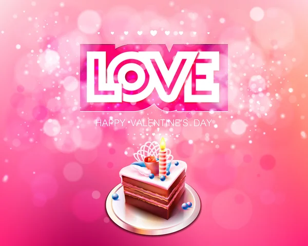 Vetor inscrição amor cortado em um fundo rosa com bolo — Vetor de Stock
