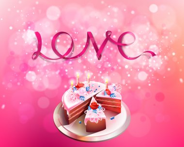 Vektör yazıt aşk pembe kurdele ile büyük pasta