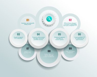  abstract infographics. The circles communicate with one another. Clean, minimalist design. Can be used for informational graphs, reports, registration data, websites, printed materials, etc.