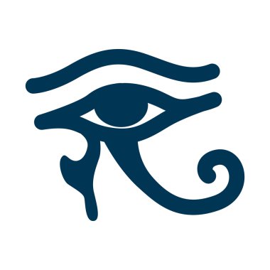  dark blue Egyptian eye. Isolated icon dark blue Egyptian hieroglyphs on a white background.