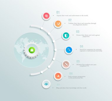  infographics element with a circles and business icons. The gears communicate with circles. Clean, minimalist design. For informational graphs, reports, registration data, websites, printed