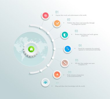  infographics element with a circles and business icons. The gears communicate with circles. Clean, minimalist design. For informational graphs, reports, registration data, websites, printed clipart