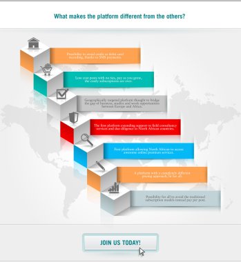 infographics element with a bricks and business icons. The cubes communicate with one another. Clean, minimalist design. For informational graphs, reports, registration data, websites, printed