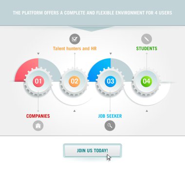  semicircles ve iş ikonları/simgeleri ile infographics öğesi. Vites birbirleriyle iletişim kurma. Temiz ve minimalist tasarımı. Bilgilendirici grafikler, raporlar, kayıt verilerini, Web siteleri için