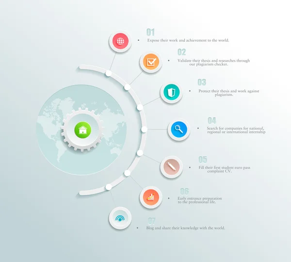 Elemento infográficos com um círculo e ícones de negócios. As engrenagens se comunicam com círculos. Design limpo e minimalista. Para gráficos informativos, relatórios, dados de registro, sites, impressos — Fotografia de Stock