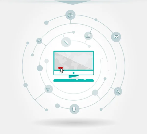 Infografías elementos de Internet con círculos e iconos de negocios. Los elementos se comunican entre sí. Diseño limpio y minimalista. Para gráficos informativos, informes, datos de registro, sitios web —  Fotos de Stock