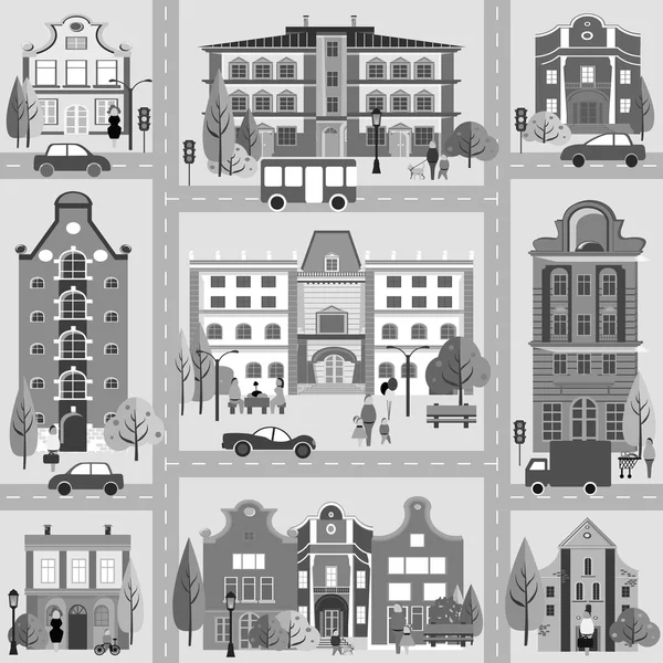 Kleine stad en gebouwen — Stockvector