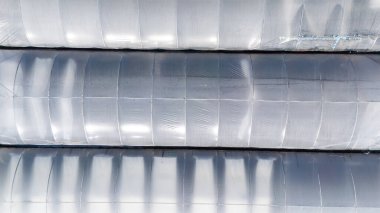 İçindeki bitkileri gösteren şeffaf çatıları olan sera manzaralı..