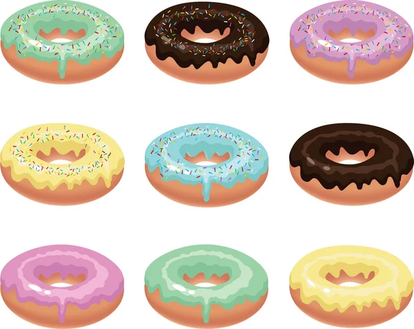 Negen kleurrijke donuts. Rechtenvrije Stockvectors