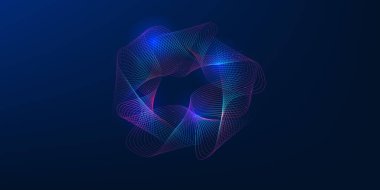 Dijital bilgi akışını, AI veri analizini ve modern ağlarda teknolojik bağlantıyı temsil eden sarmal dalga çizgilerine sahip büyük veri arkaplanı