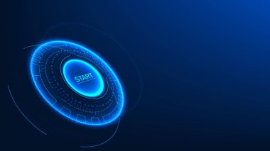 Parlak bir başlangıç düğmesine sahip teknoloji arka planı dijital dünyaya girişi, sürekli yeniliği, teknolojik gelişimi, dijital dönüşümü, sınırsız gelecekteki gelişimi sembolize ediyor..