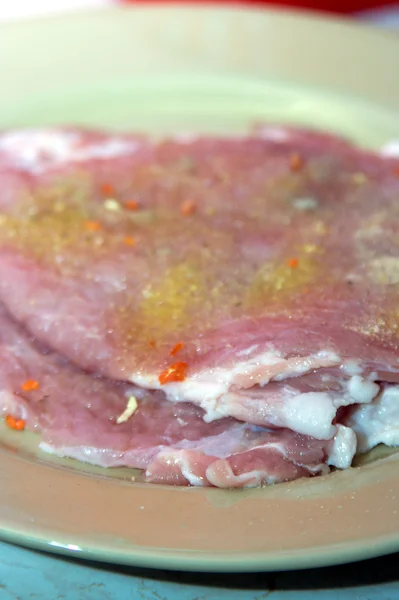 Pork meat prepared for coating — Stock Photo, Image