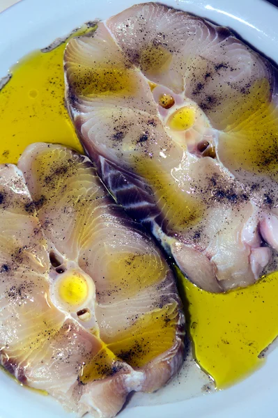 Shark steak in marinade — Stock Photo, Image