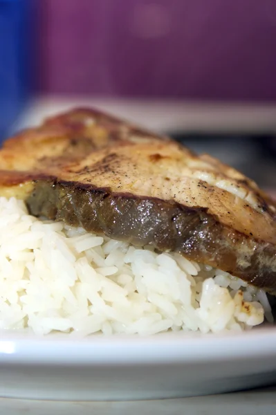 Shark steak with rice — Stock Photo, Image