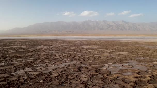 Het droge land, de bodem bij het zoutmeer in Qinghai, China. — Stockvideo