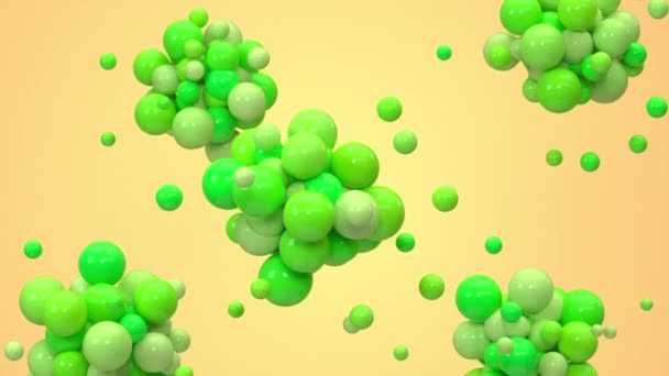 Green balls gather together with yellow background, 3d rendering. — Video Stock