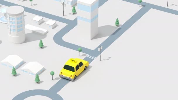 Mini-ciudad con un taxi, fondo de transporte, 3d renderizado. — Vídeo de stock