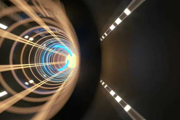 Mørk Tunnel Med Glødende Hud Elementer Rendering Datategning – stockfoto