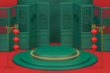 Çin dekoratif geçmişi, refah unsurları, 3 boyutlu görüntüleme. Bilgisayar dijital çizimi.