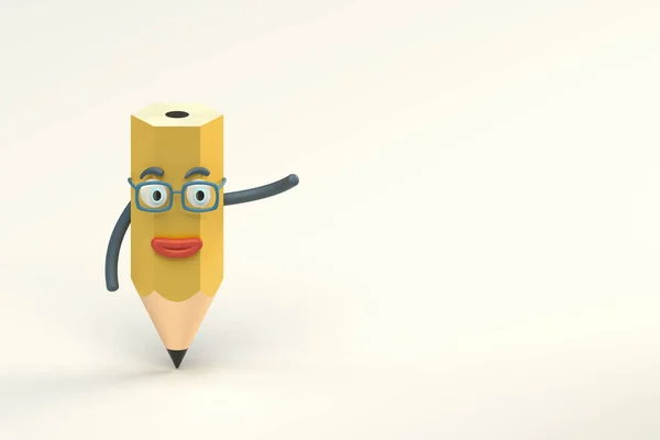 Cartoon Pencil Character White Background Rendering Computer Digital Drawing — Stock Photo, Image