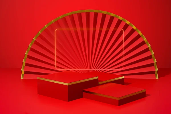 Red creative presentation stage, 3d rendering. Computer digital drawing.